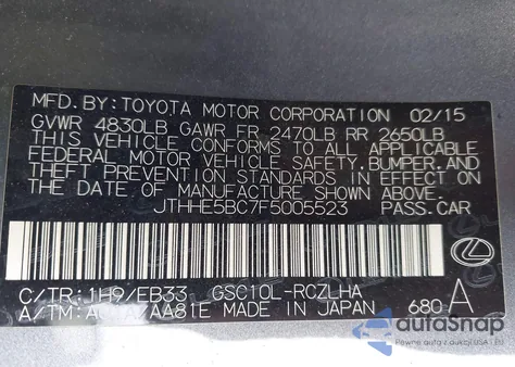 2015 Lexus Rc 350 z USA, uszkodzony, nr VIN JTHHE5BC7F5005523